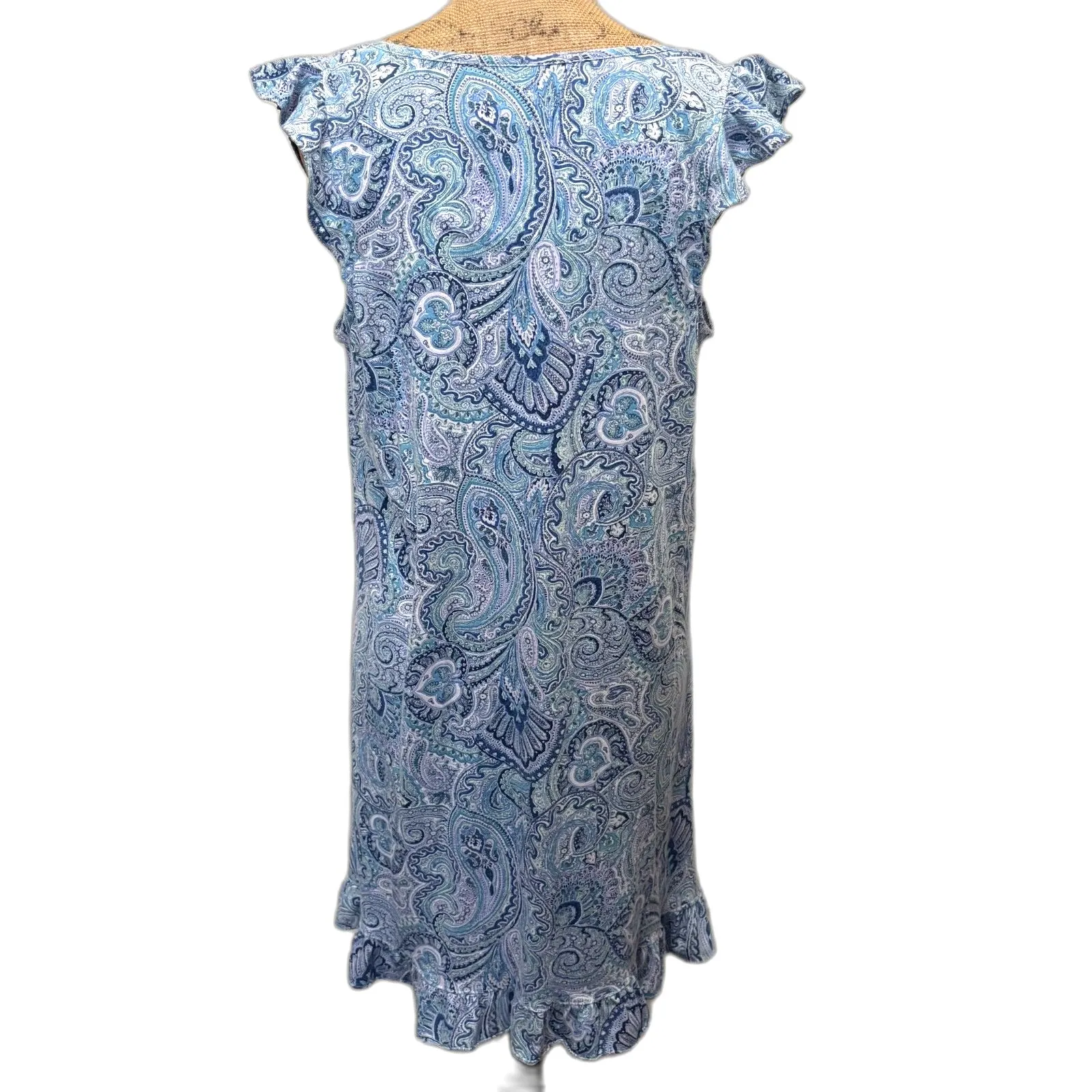 Lauren Ralph Lauren Baby Blue Paisley Ruffle Hem Sleeveless Dress‎ Size Medium - Image 5