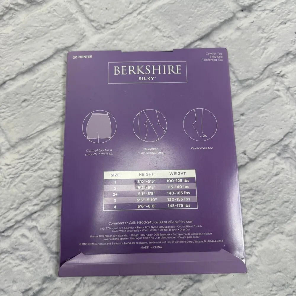 Berkshire Silky Control Top Reinforced Toe Pantyhose Off Black Size 1 New 4428 - Image 4