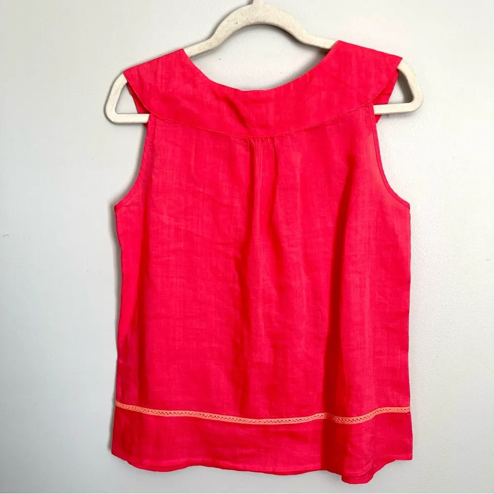 CYNTHIA ROWLEY | Coral Retro Embroidered Linen Sleeveless Top Sz S - Image 5