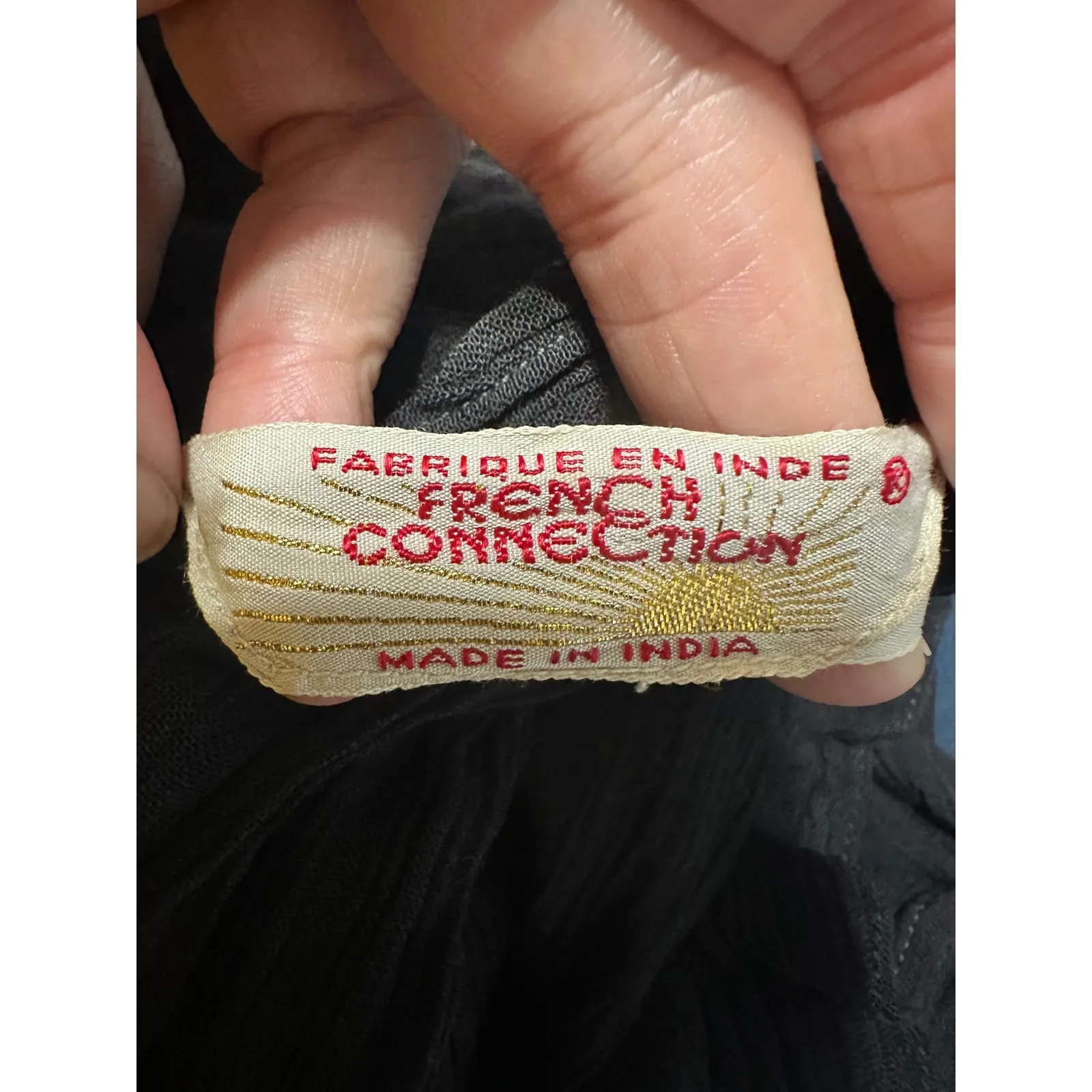 French Connection VINTAGE Black Crinkled Gauze Tie Front Button Up Shirt‎ SIZE S - Image 4