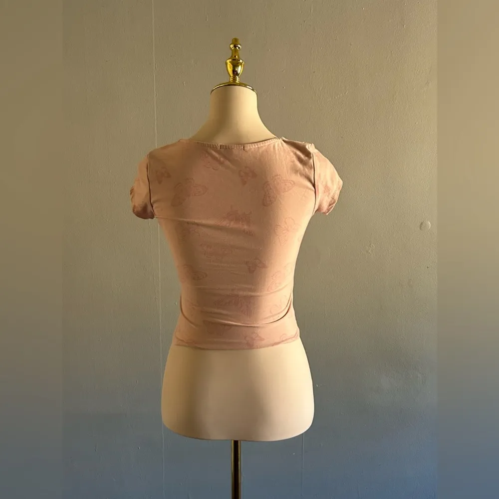 Cute Buttery Soft Pastel Pink Butterfly Square Neck Baby Tee | Size: M Size M - Image 2