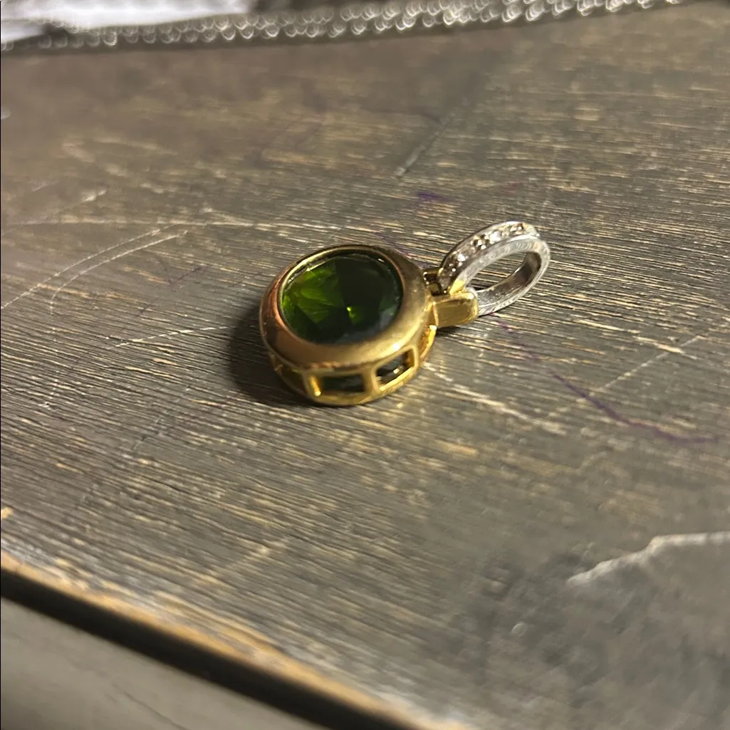 Two Tone Metal Peridot Pendant with CZ accents on bell - Image 2