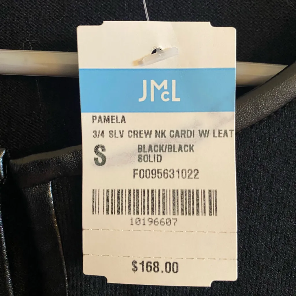 J. McLaughlin Black Cardigan with Leather Trim - Image 2