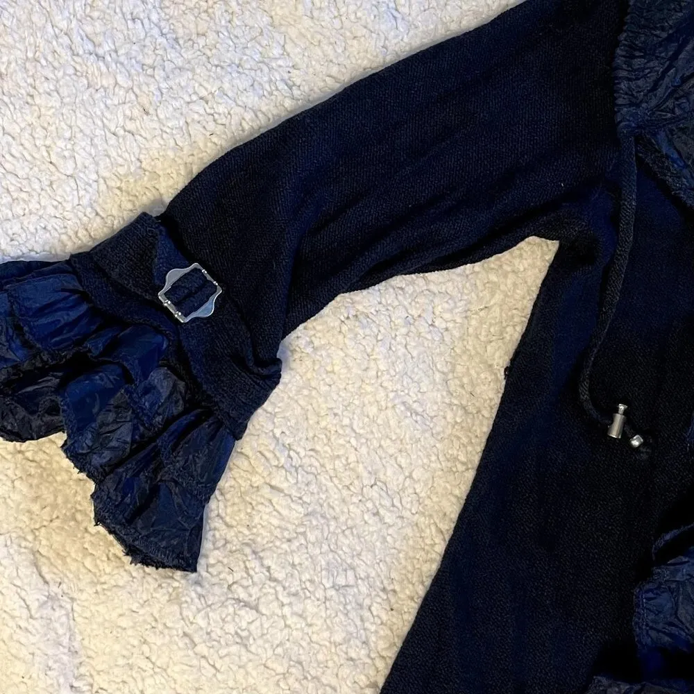 Puli Navy 3/4 Sleeve Ruffle Front Sweater Cardigan - Image 5