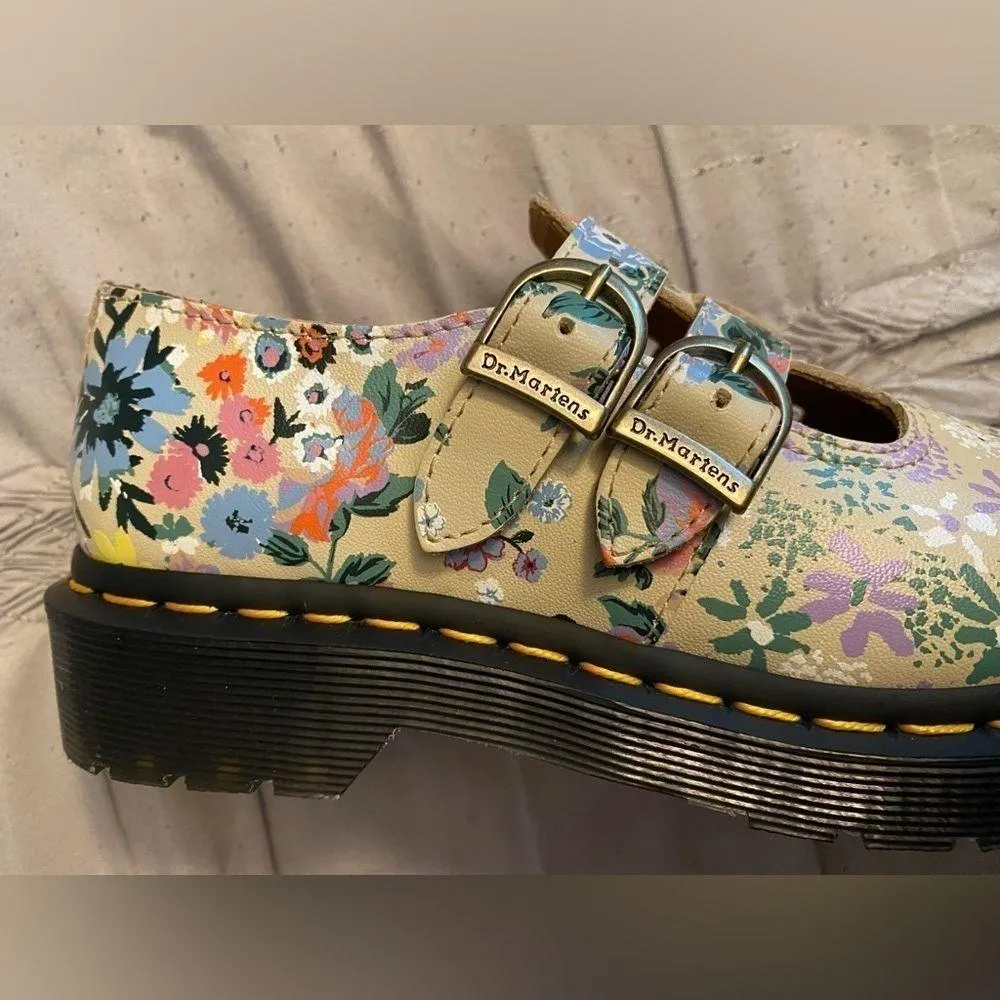NWOT Dr. Martens 8065 Floral Mash Up Leather Mary Jane 'Parchment Beige Size 5 - Image 8