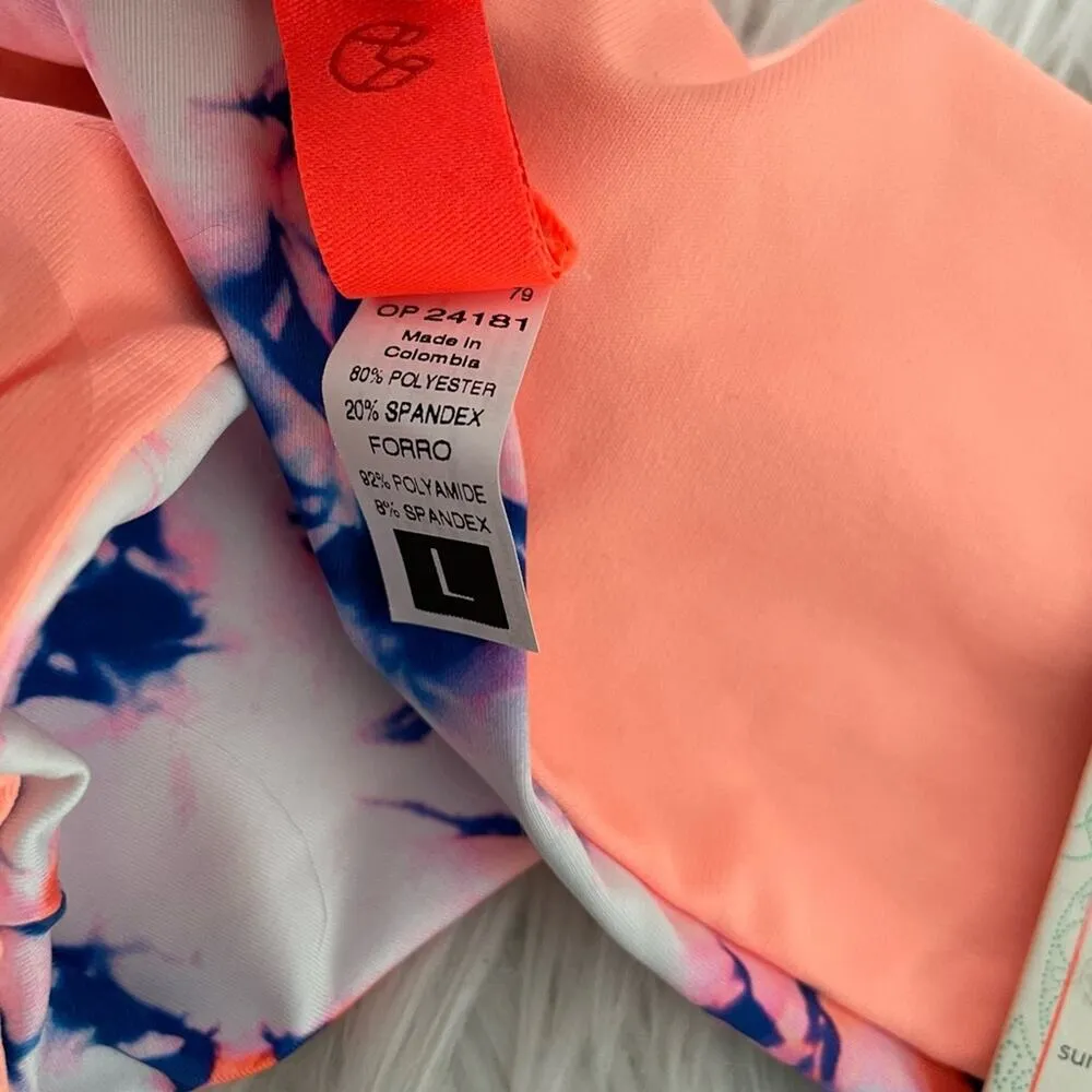 Marble Tie Dye Signature Reversible Bikini Bottoms Swim Blue Peach L new - Image 10