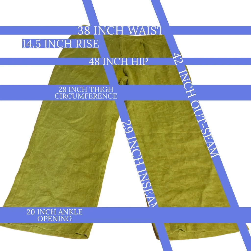 VEILED NYC OLIVE GREEN PLEATED LINEN STRAIGHT LEG TROUSERS (XXL) - Image 13