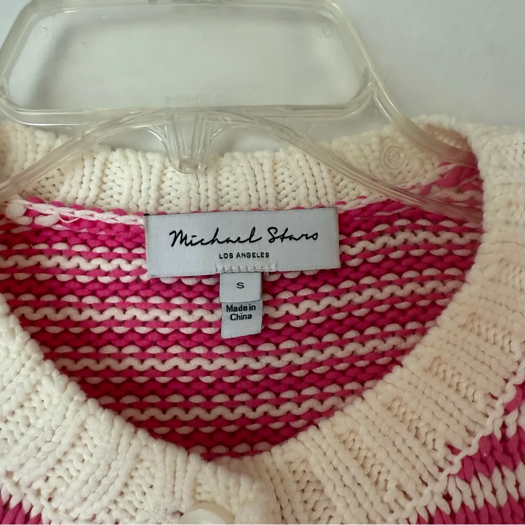 Michael Stars Adaline Pink & White Striped Cardigan Sweater S - Image 6