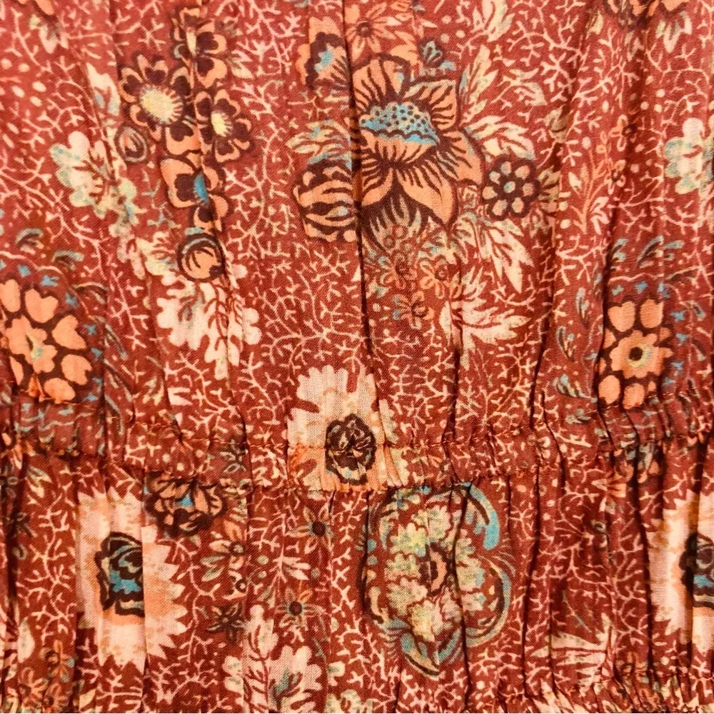 Ulla Johnson Juniper ruched floral 2022 mini dress in orange brown. Size 4 - Image 7