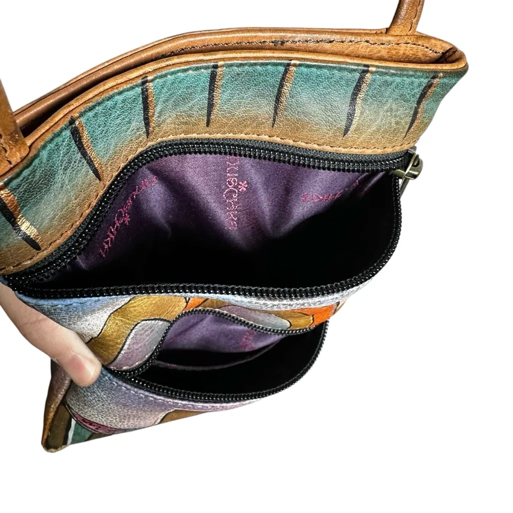 Anuschka Hand-Painted Leather Crossbody Bag | Abstract Multicolor Art Mini Purse - Image 4