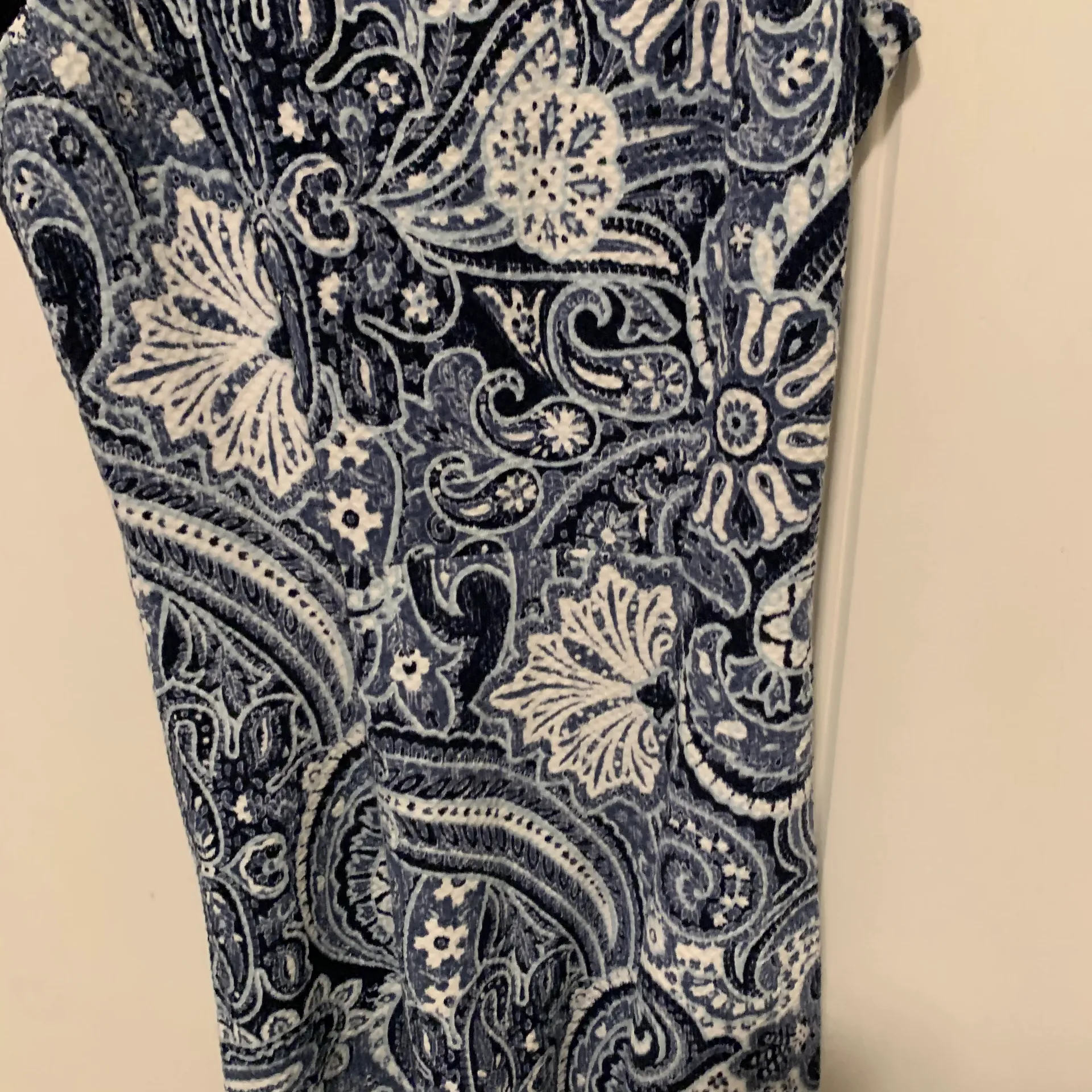 H&M Blue & White Paisley Print Lace Trim High Neck Bodycon Career Work Dress XS - Image 4