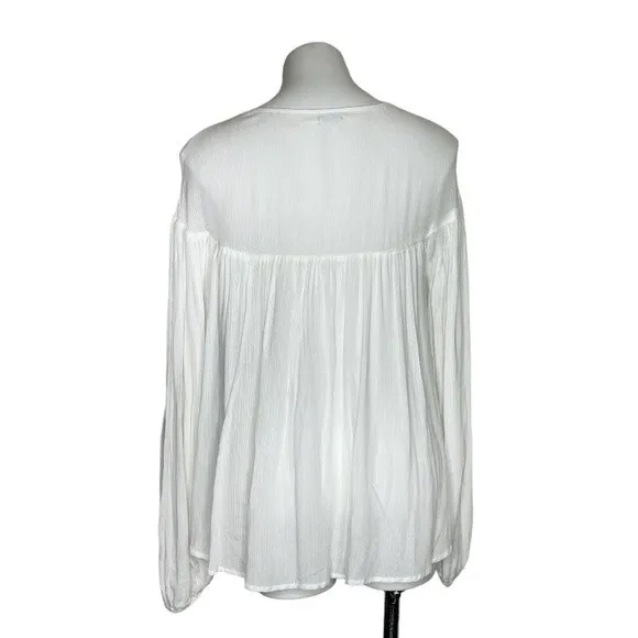 Kimchi Blue  White Top Pullover Romantic Boho Balloon Sleeve Draped Size Medium - Image 3