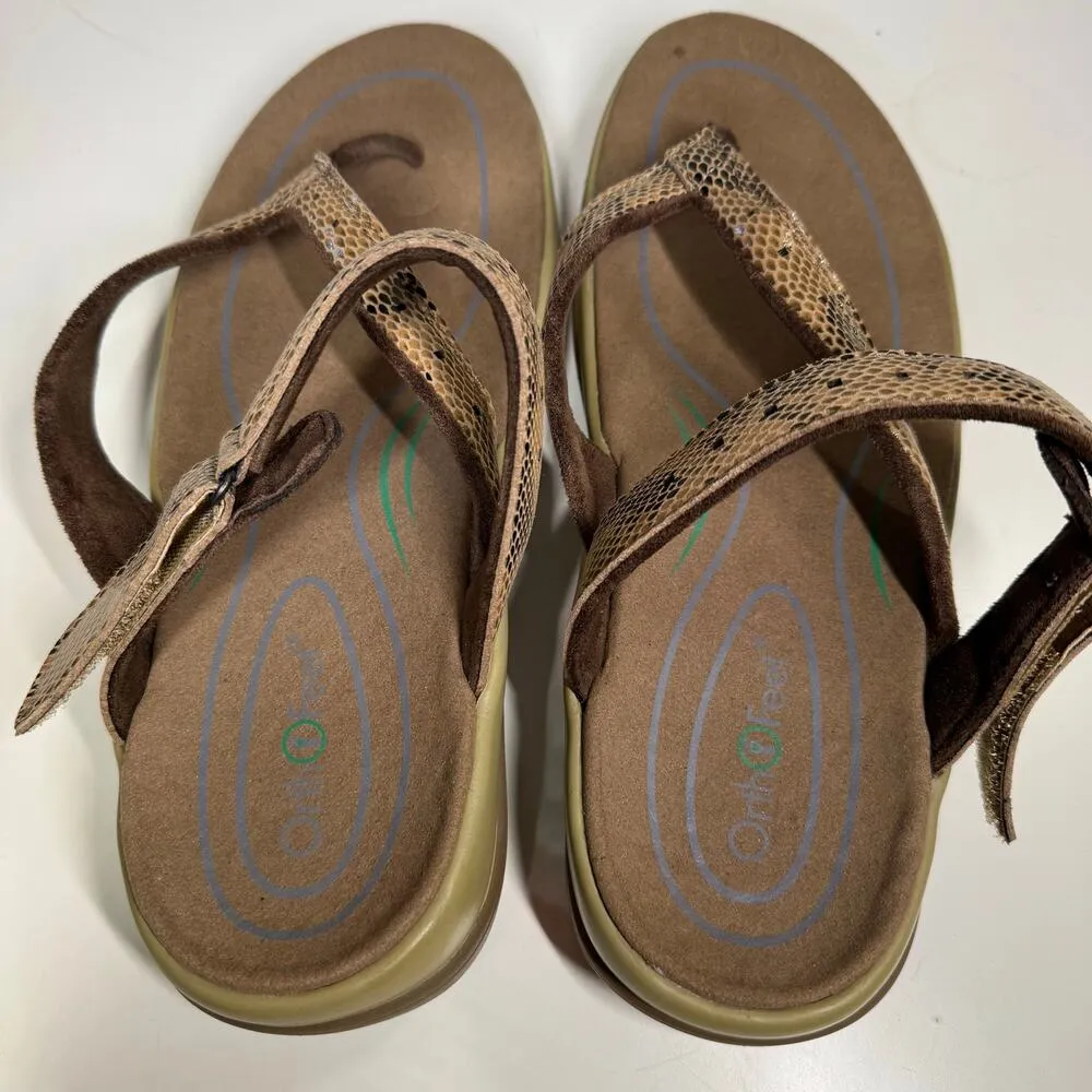 OrthoFeet Gaya Sandals Snakeskin Print Flip Flops Comfort Support Women Sz 9.5 W Brown - Image 4