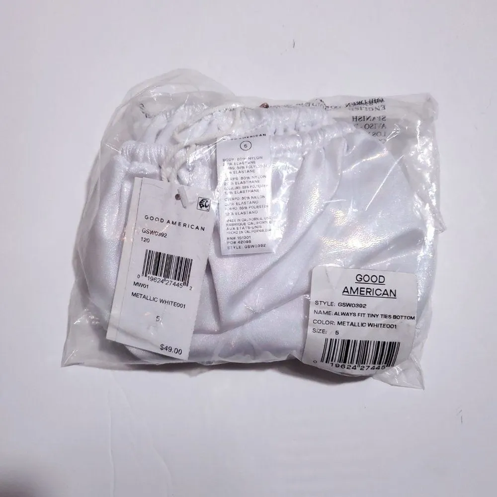 Good American Tiny Ties String Bikini Bottom Metallic White Size 5 2XL Sparkle - Image 4