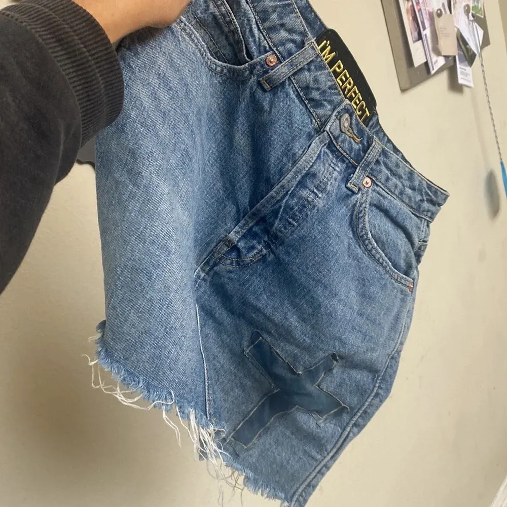 Custom distressed denim cross micro mini skirt - Image 9