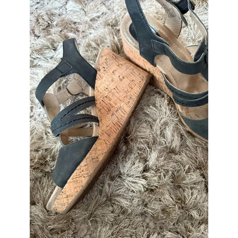 Sperry Black Leather Cork Heel Wedge Sandal - Image 2