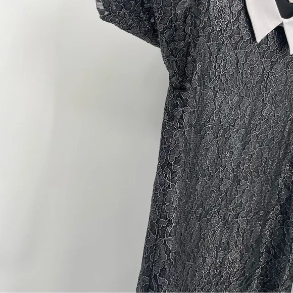 Michael Kors Floral Silver‎ Metallic Lace Shift Shirt Mini Dress Size 12 Black - Image 7