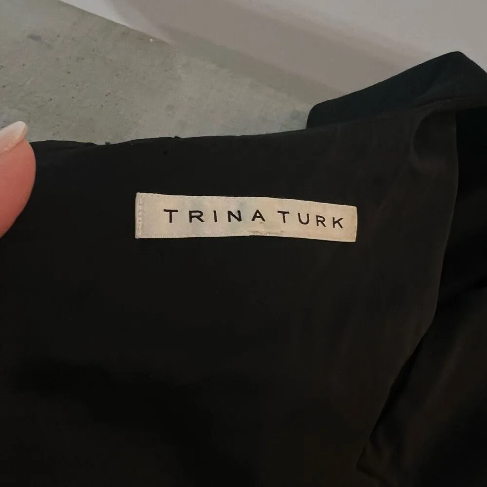 Trina Turk Black Cap Sleeve Pleated Neck Classic Career Sheath Dress Size 6 - Image 7