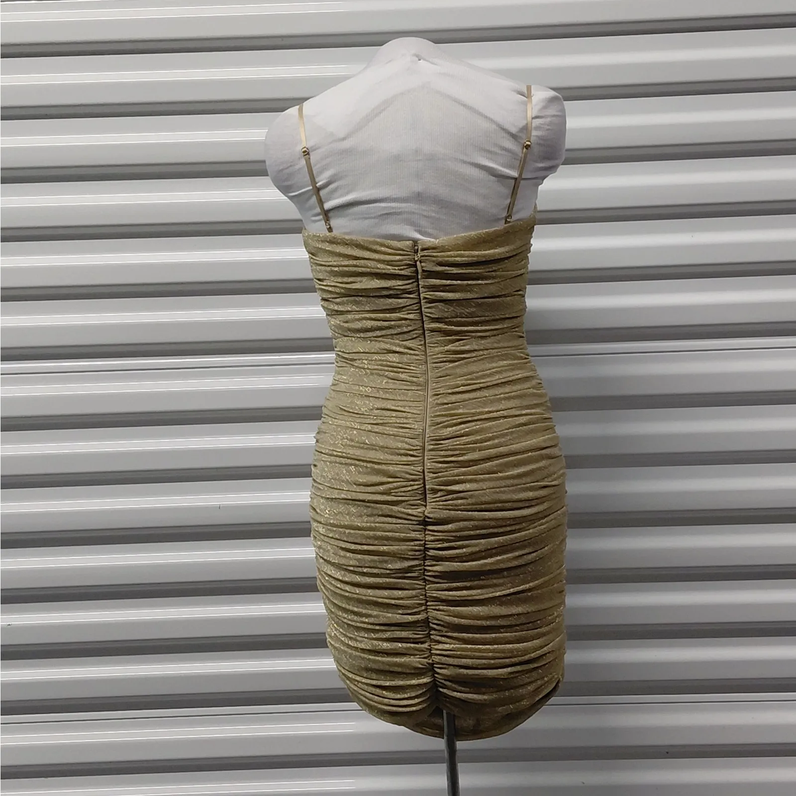 House of CB Ella Ruched Organza Mini Dress Sz Small Gold Cocktail Party Wedding - Image 3
