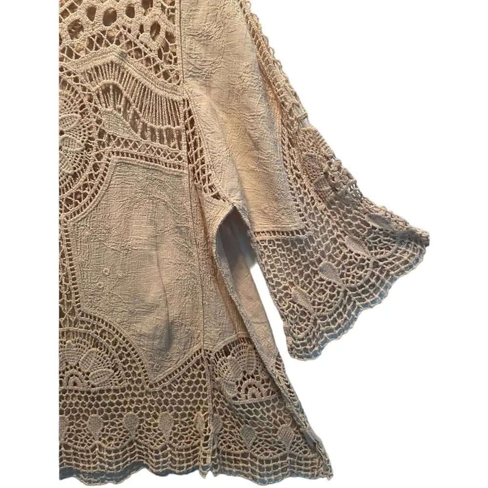 NATURAL UNIQUE CROCHET DESIGN TUNIC size Large Tan - Image 10