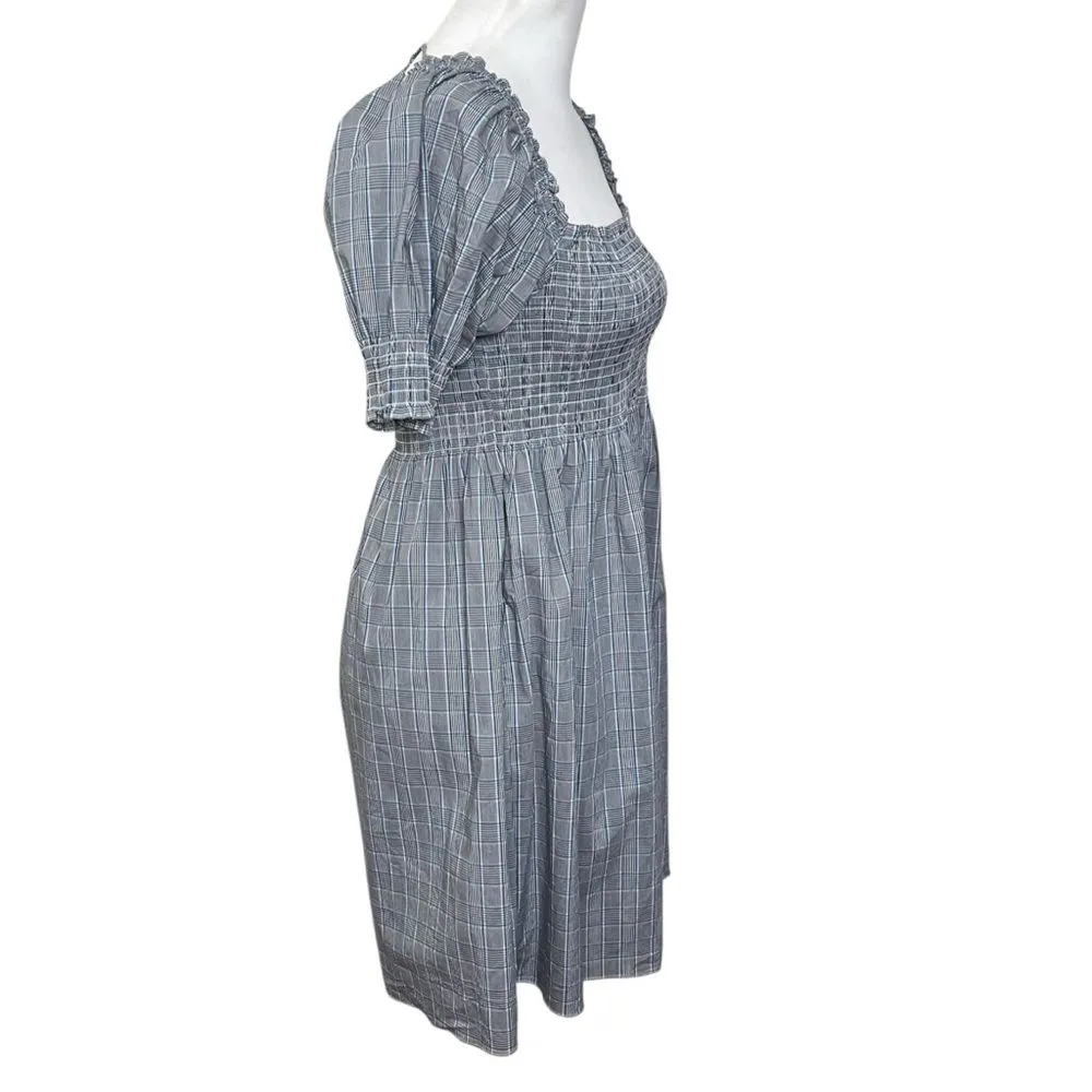 Hill House Athena Nap Dress Size Small Thai Check Plaid Smocked Mini Puff Sleeve - Image 5