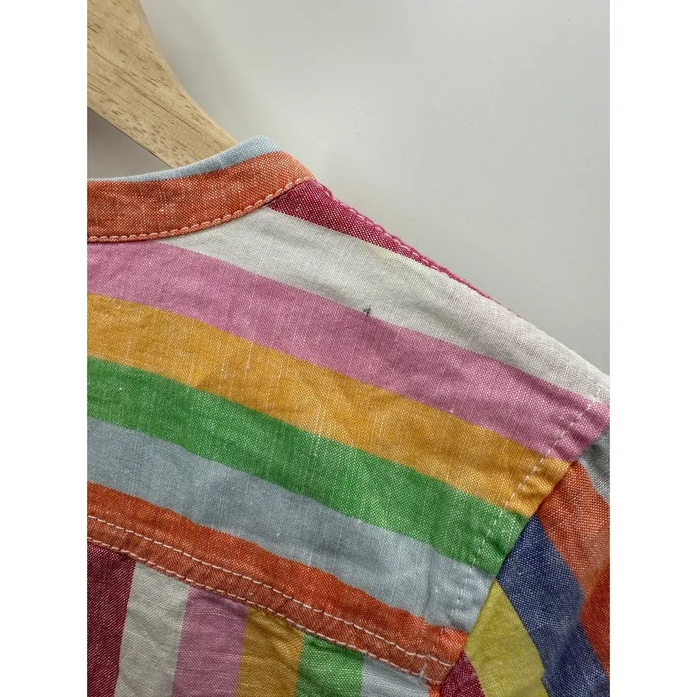 J.Crew Dress Women XS Multi-Color Stripe Short Sleeve Split V-Neck Side Zip - Image 3