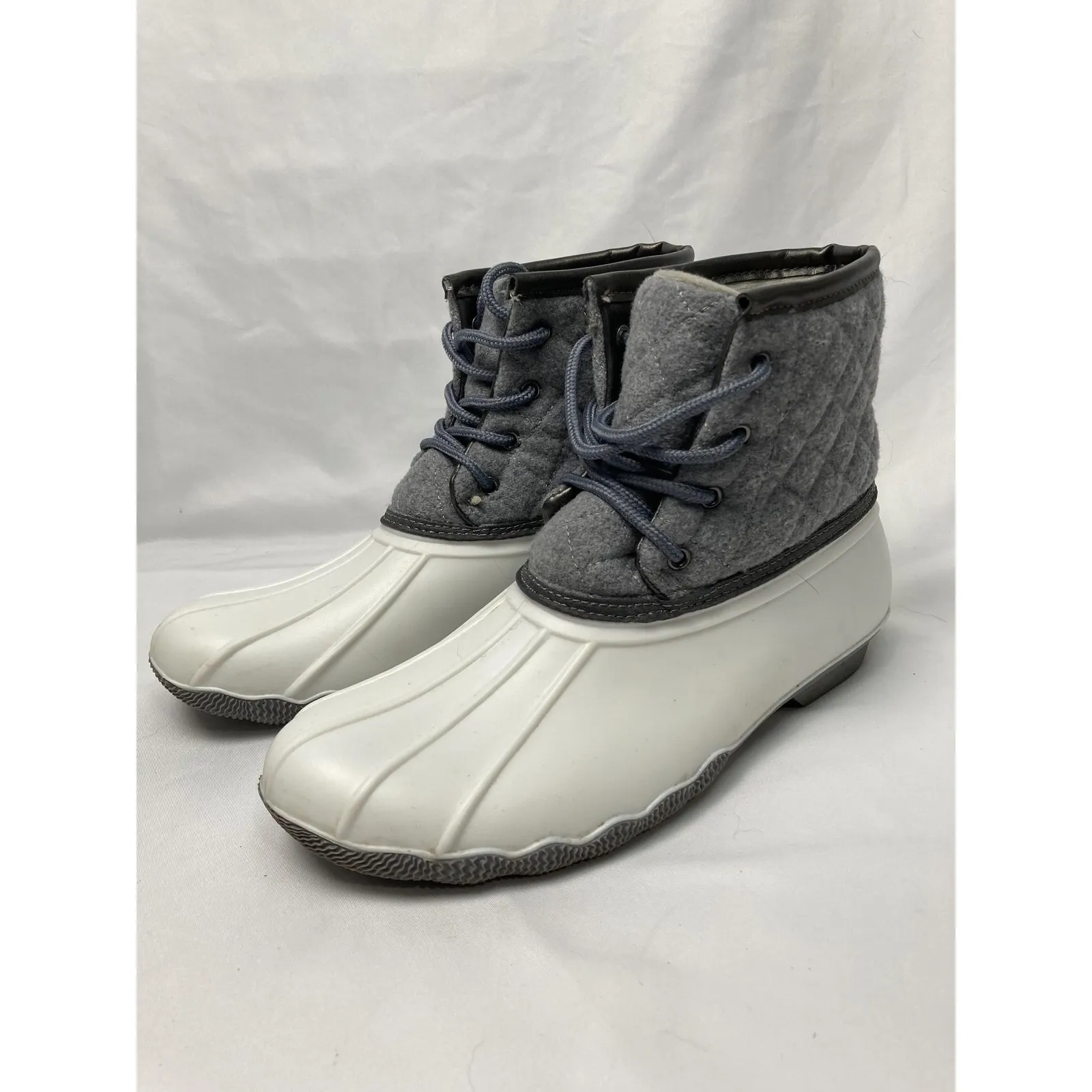 Jessica Carlyle Duck Boots Women's Size 8 White Grey Quilted Lace‎ Up Gray - Image 2