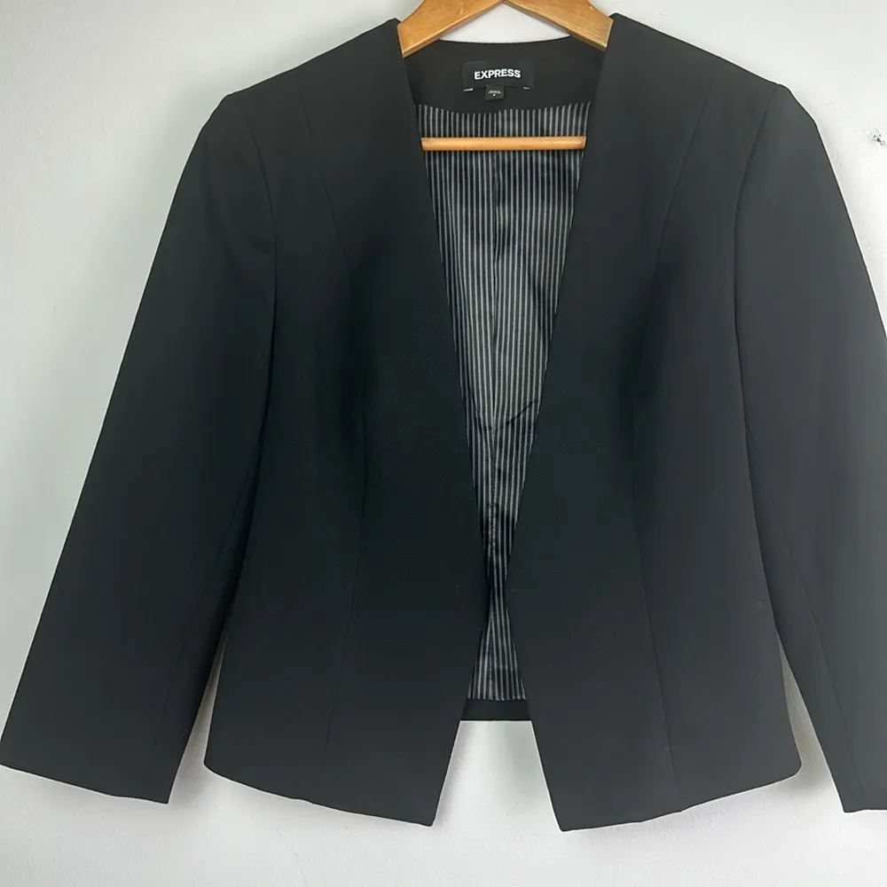Express Black Cut Away Blazer Lined 3/4 Sleeve  Size 6 Stretch Career Jacket - Image 5