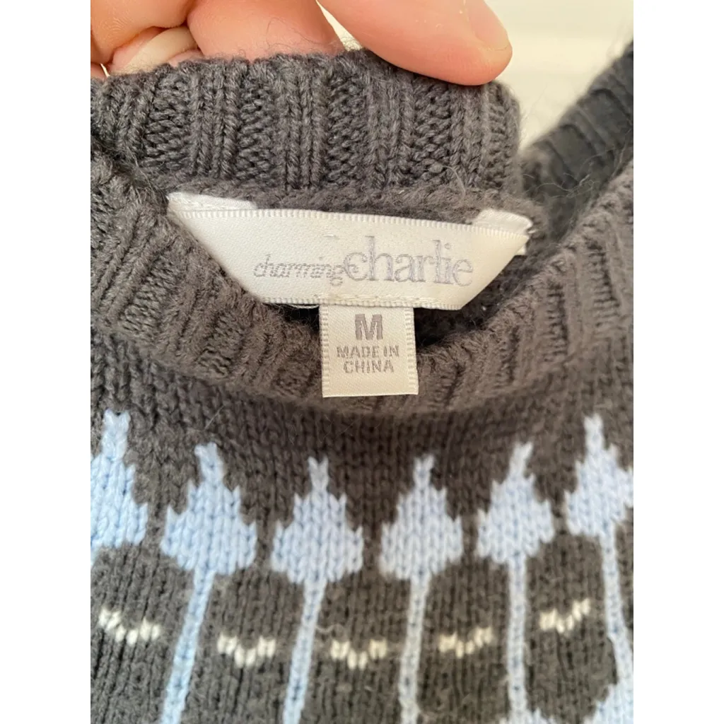 Vintage Fair Isle Knit Sweater Dress Charming Charlie Gray M Old Money Academia - Image 5