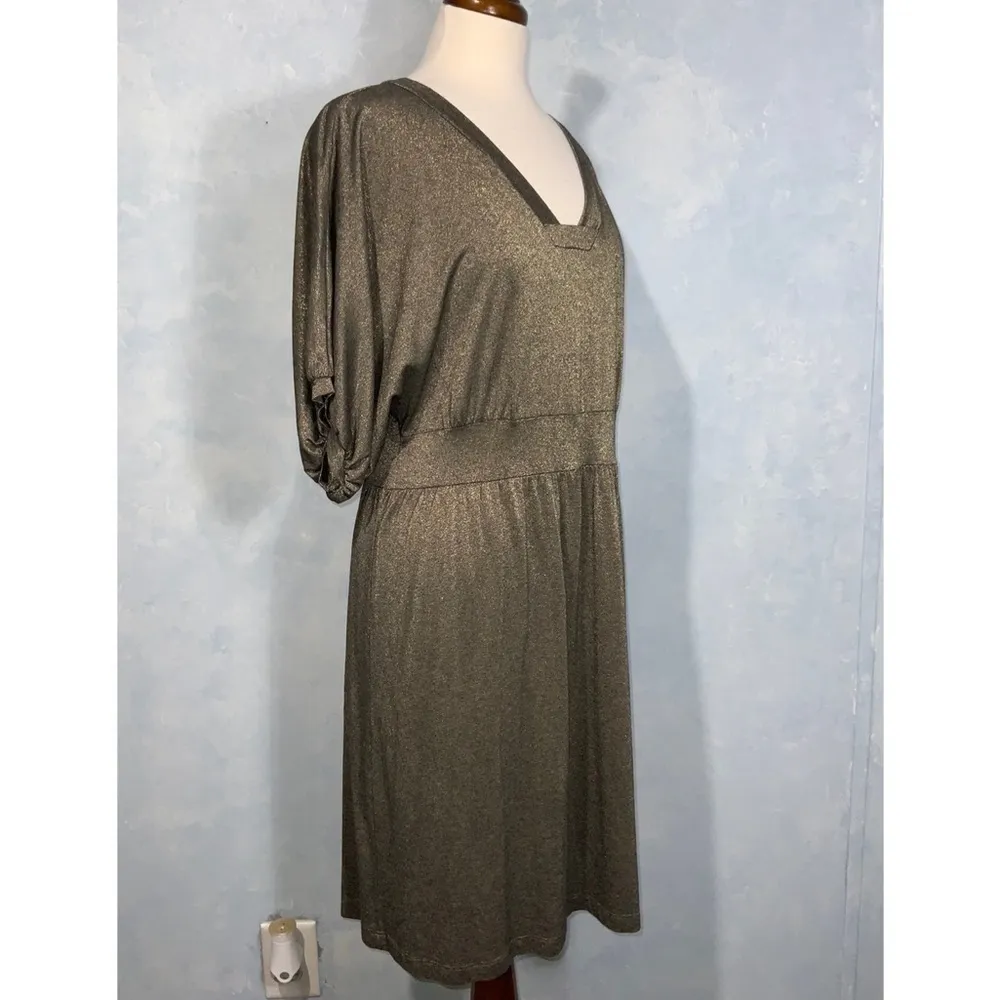 Anthropologie Left Of Center God Metallic Puffed Short Sleeve Dress Large - Image 8