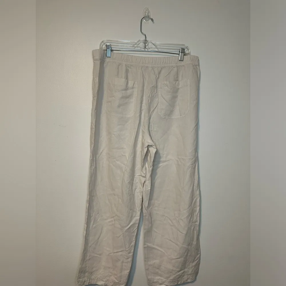 Jill Linen Blend Wide Leg Crops Cream Beachy Pants Trousers Lagenlook Sz MT Tan Size M - Image 2
