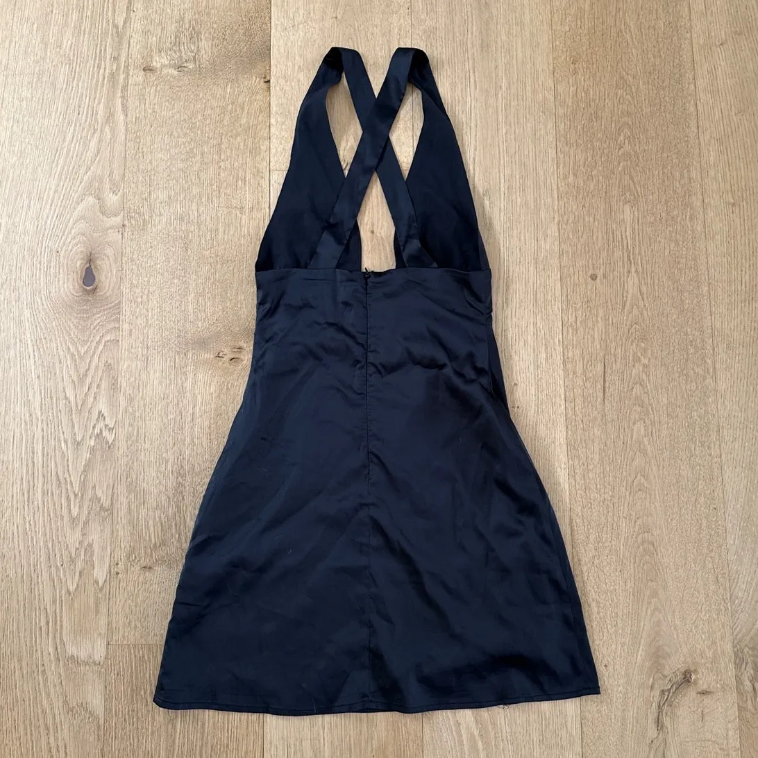 White Fox Mini Dress Sleeveless Cross Over Straps Size XXS Black - Image 5