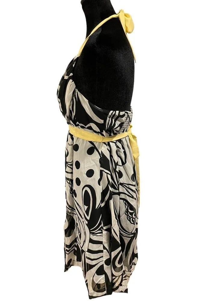 NEW Charlotte Russe Y2K Black White Abstract Eclectic Floral Ruched Halter Dress - Image 5