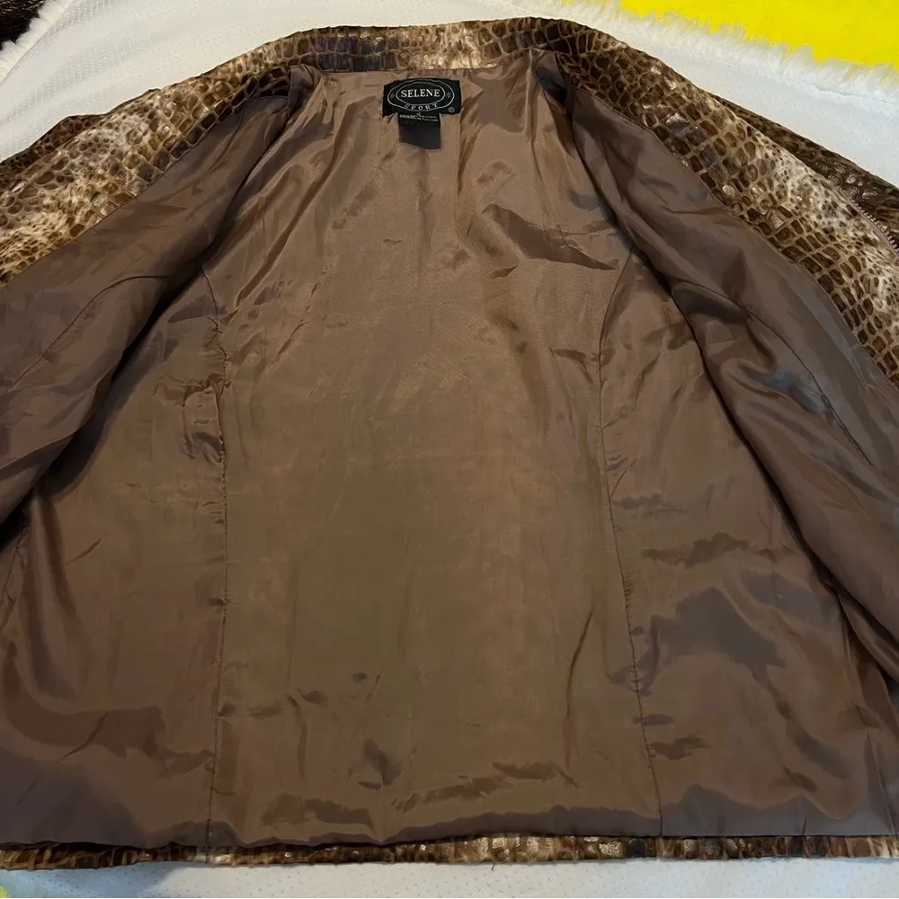 Vintage Selene Sport Faux Croc Reptile Print Zip Blazer Jacket Women’s Size 12 Brown - Image 9