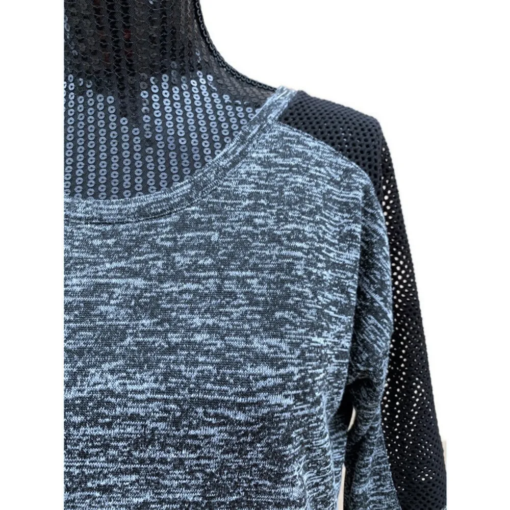 Gray Space Dye Mesh Sleeve Activewear Short Sleeve Shirt XS - Image 4