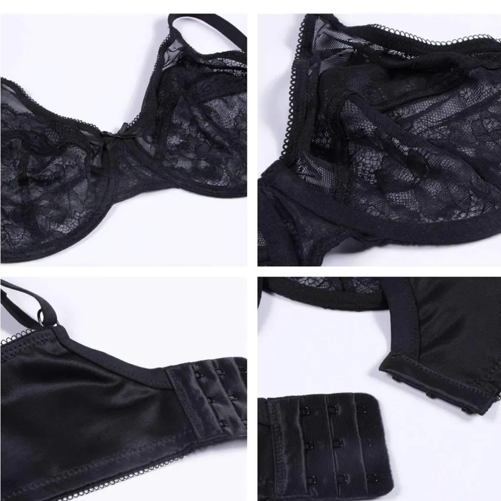 HSIA Enchante Unlined Lace Underwire Bra, 38D Black Size undefined - Image 3