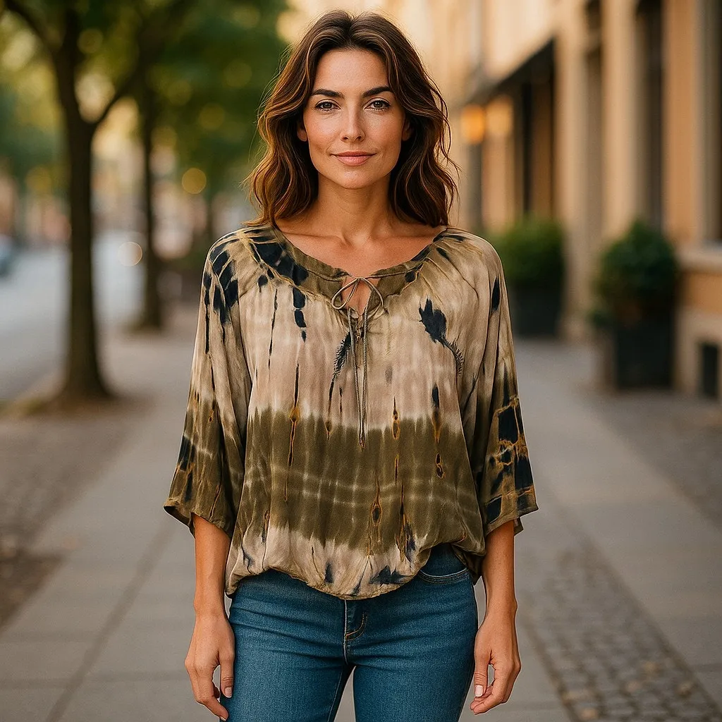Westport 1962 Women's Tie Dye Tunic Top - Size 1X - Brown Gold‎ Beige - Image 2