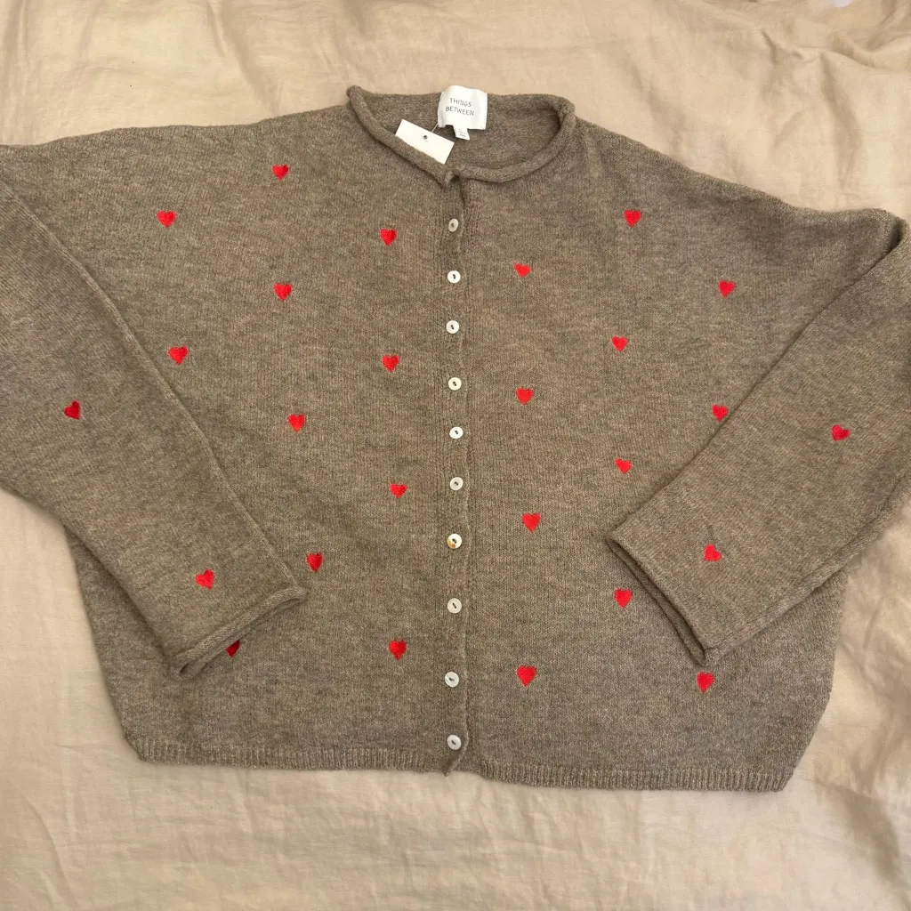 Things Between heart embroidered button cardigan Brown Size M - Image 2
