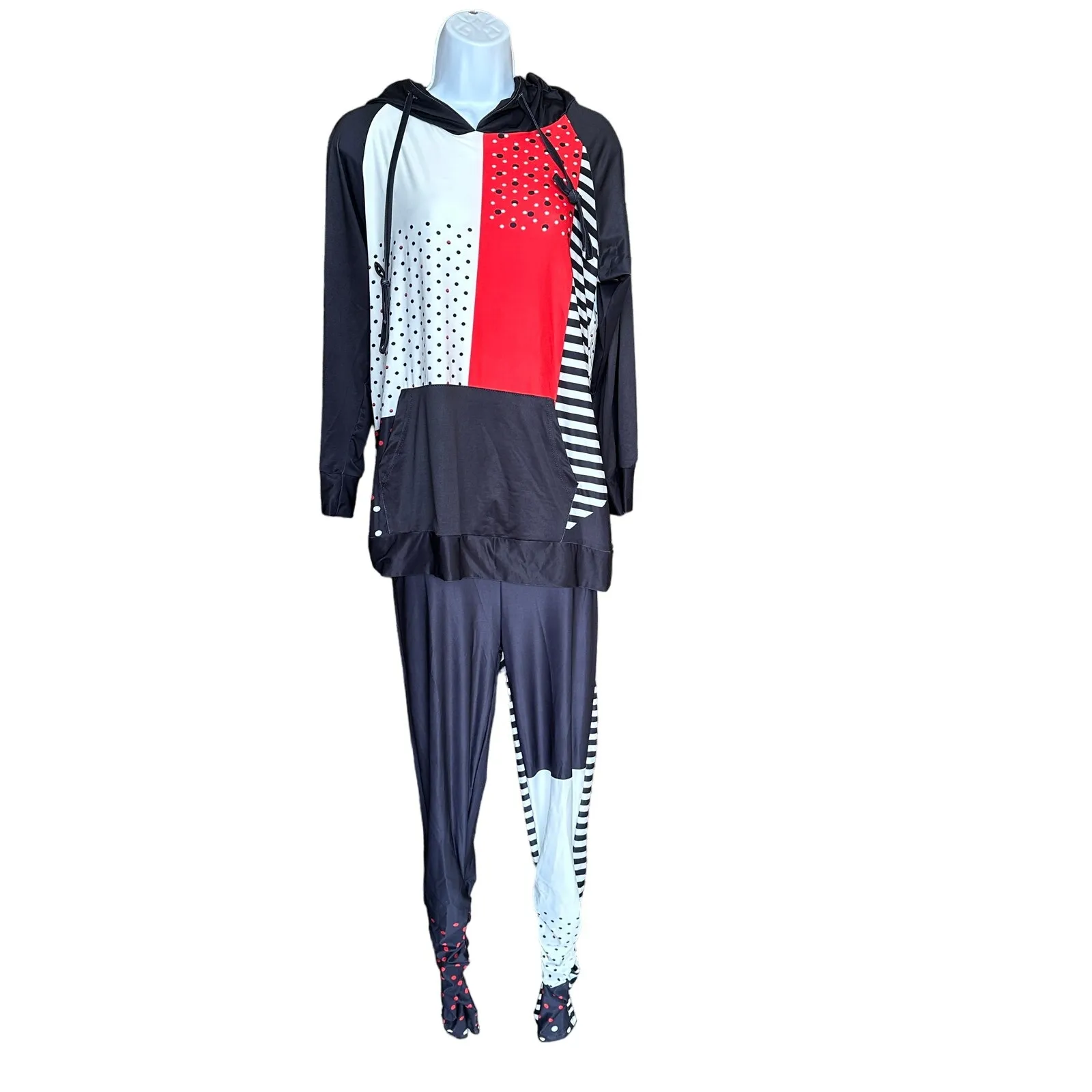 Stars and Stripes Jogger Set MEDIUM Lily Loungewear Hoodie Legging Red White NEW Black - Image 7