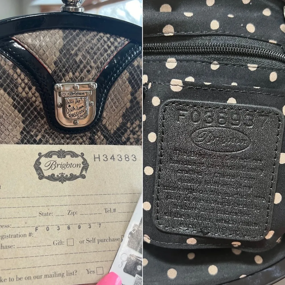 Brighton Women's Black Leather Python Frame Bag Purse Handbag Vintage RARE - Image 14