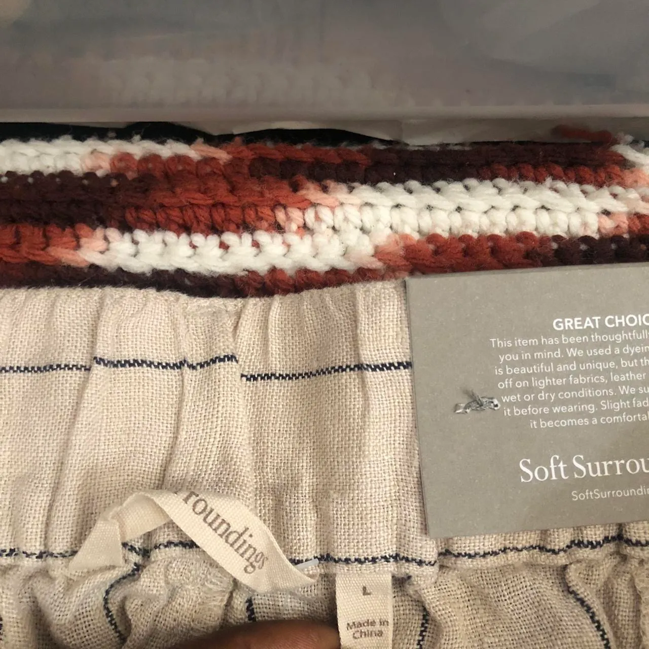 NEW NWT Soft Surroundings Shorts Striped Tan Navy Blue Montecito High Waist Linen Belted Women L Measurement in pics Size L - Image 4