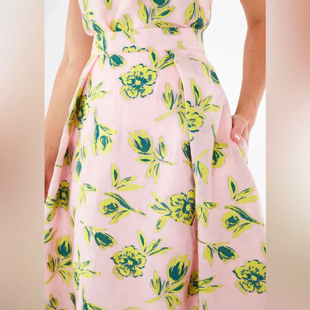 Abbey Glass Eden Midi Skirt Pink Tropical Tulip Jacquard Size M - Image 2