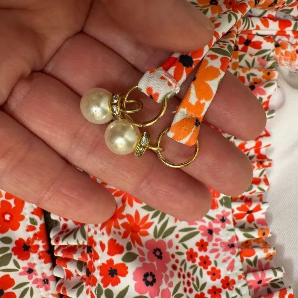 Orange Pink Red Floral Swimsuit Bikini Ruffle Bandeau Halter Top XL NWOT Pink - Image 5