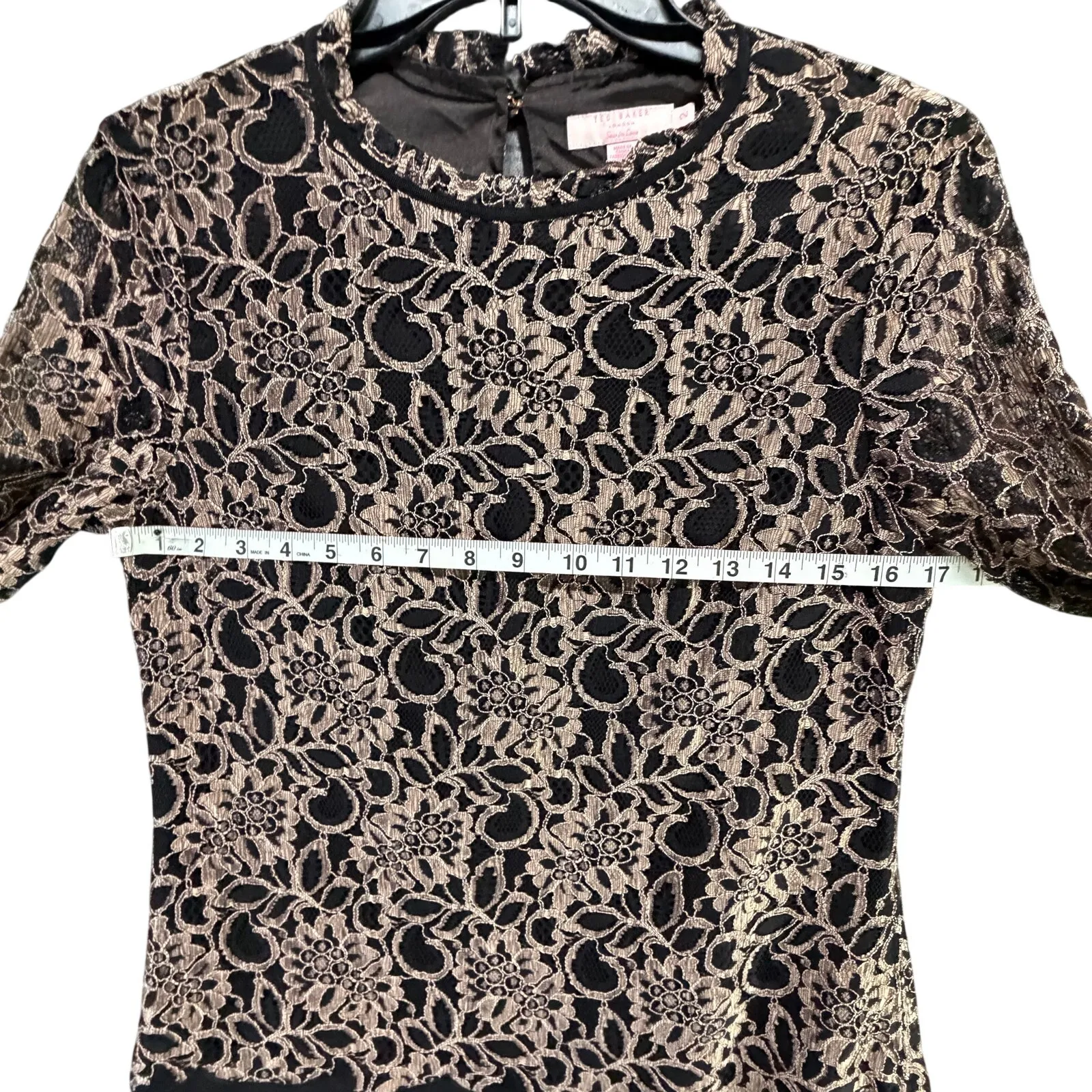 Ted Baker Elke Lace Shift Dress Womens 6 Black Gold Dark Romantic Chic Feminine - Image 7