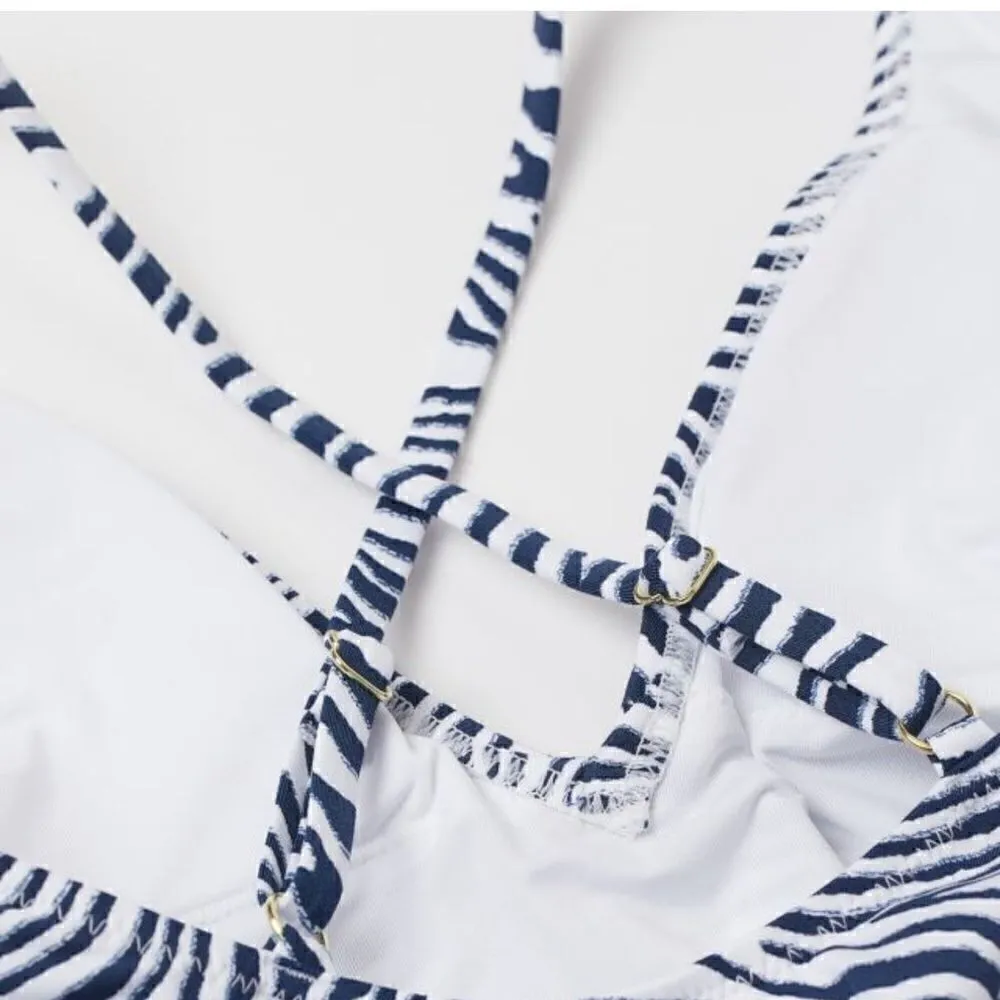 H&M One Piece Swimsuit Dark Blue Zebra Print Cross Back Size 8 - Image 2