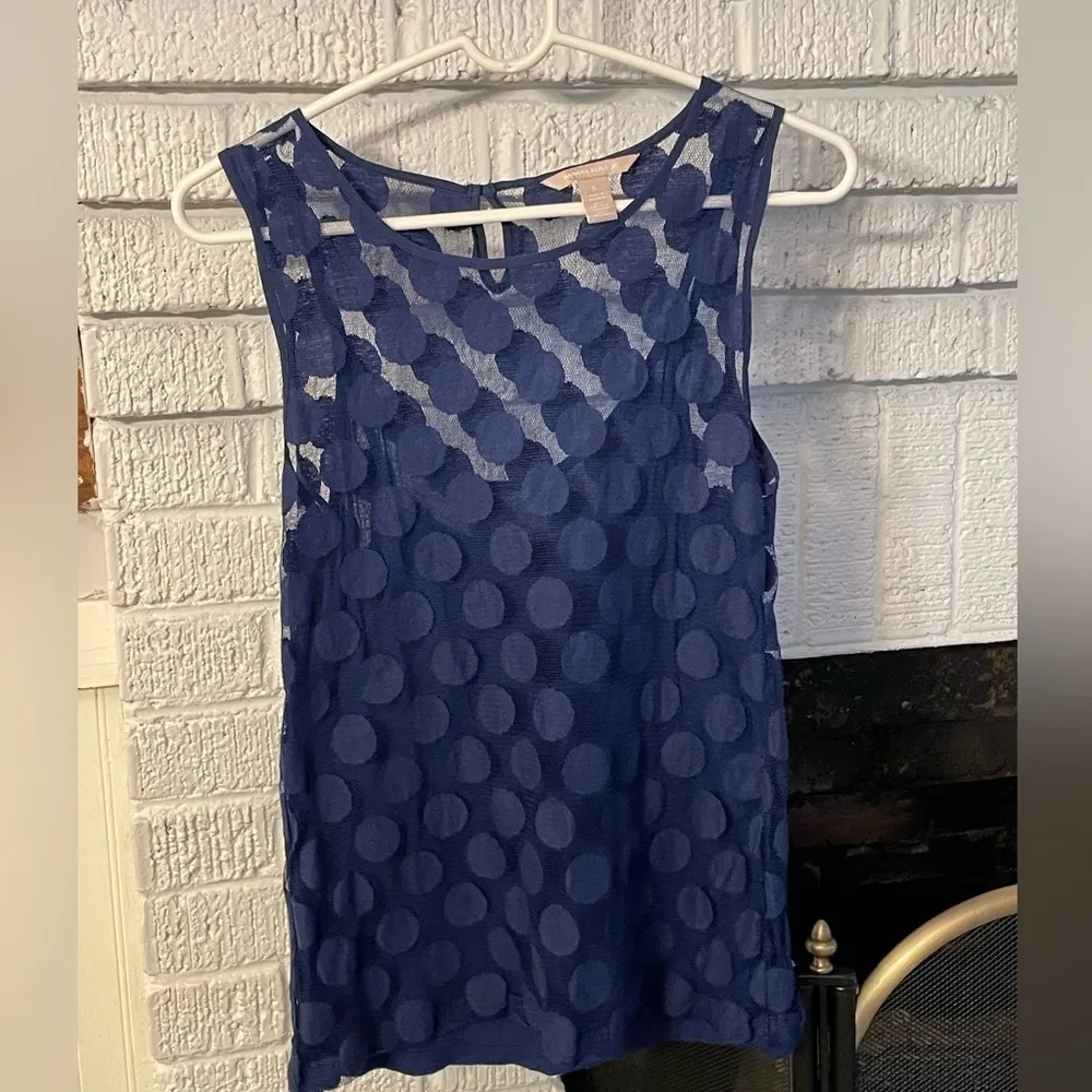 Banana Republic retro tank top blouse navy mesh sleeveless polka dot top - Image 3
