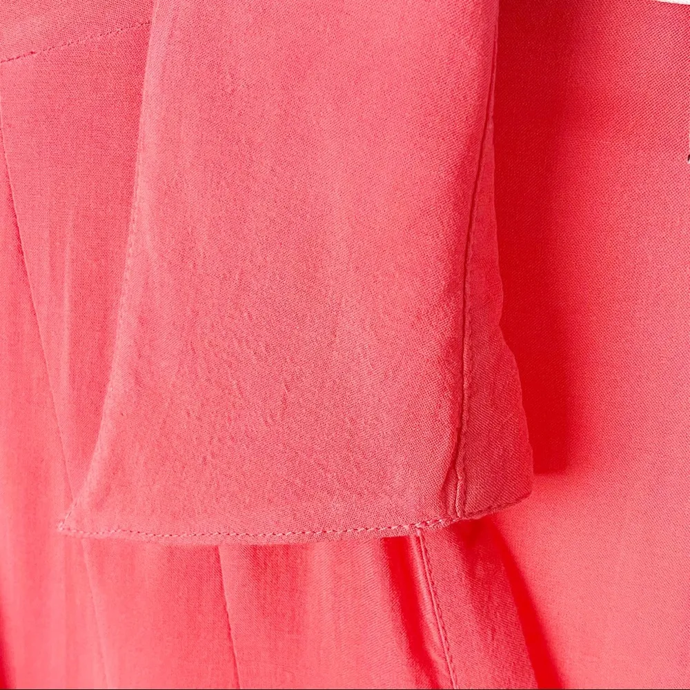 SOFT SURROUNDINGS Pink Coral Diagonal Button A-Symmetrical Tab Sleeves Top Large - Image 9