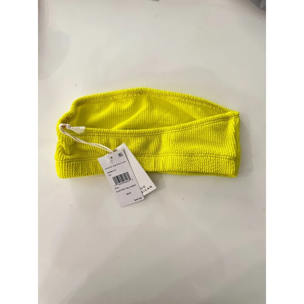 NWT Good American Crinkle Basic Bandeau Electric Yellow Size 00/0 - Image 3