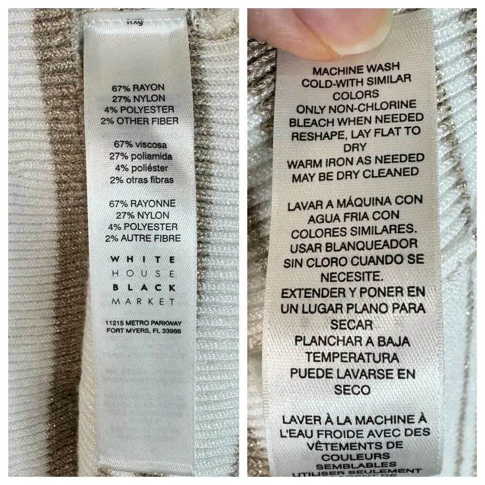 White House Black Market Cream Tan Striped Peplum Ribbed Knit Sweater Size Small - Image 8