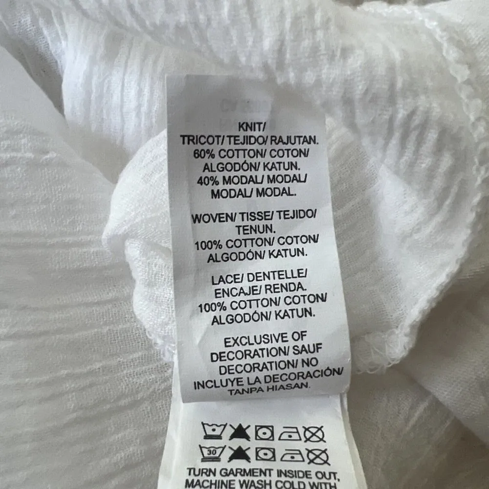 Lucky Brand Blouse Women's Medium White‎ Crochet Tassels Boho Chic Bohemian - Image 7